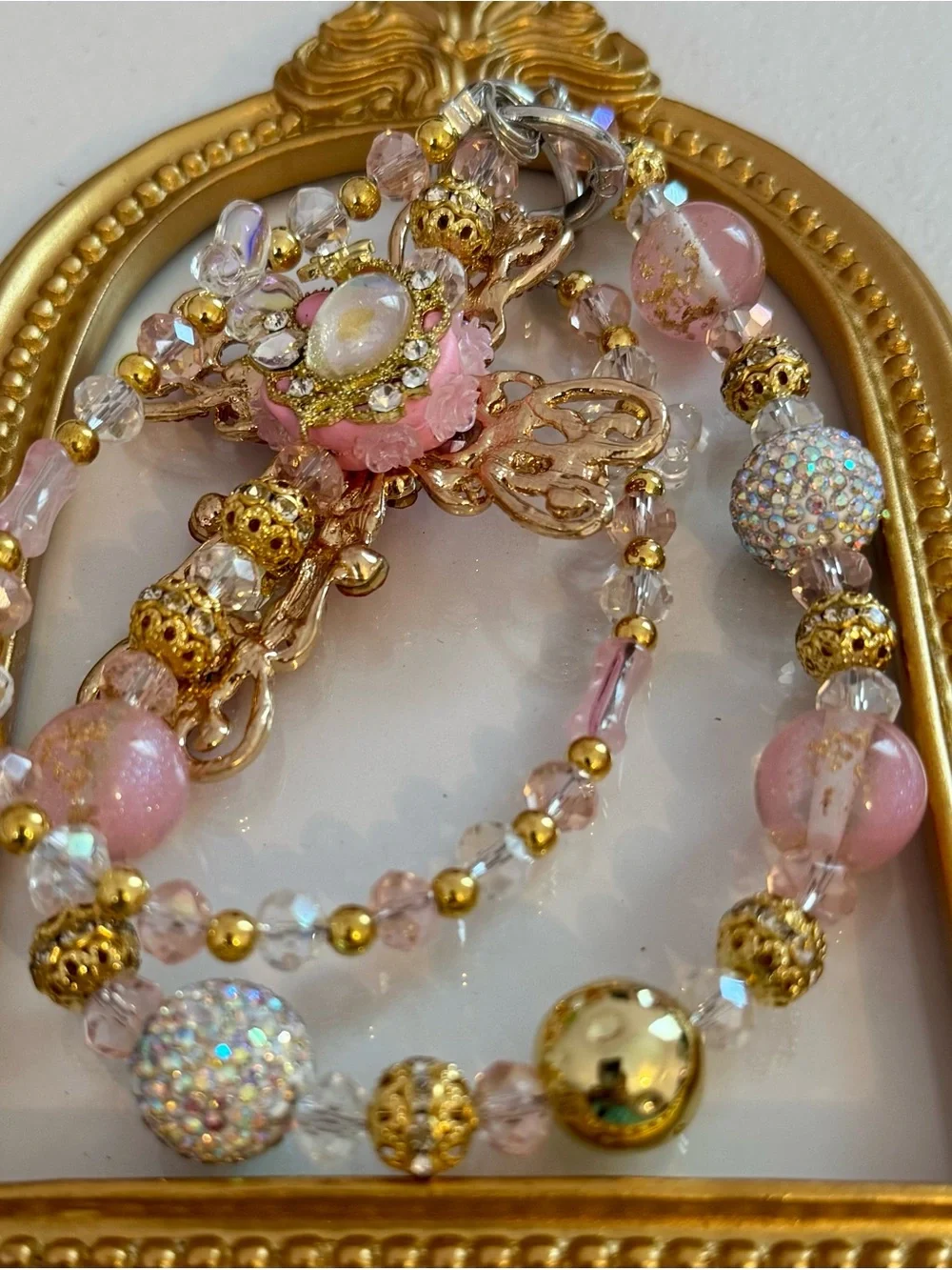 New Pink Crystal Beaded Cross Phone Chain